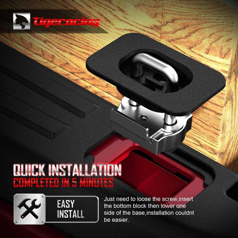 Tigeracing Tie Down Anchors Retractable Truck Bed Top Side D Ring Compatible with 1999-2013 Silverado & Sierra 1500 2500 - All Metal 3000 LBS Capacity of 2 - Image 4